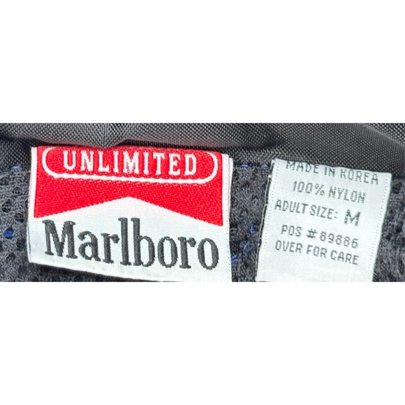 Marlboro Vintage Full Zip Hidden Hood Black & Blue Windbreaker Jacket Size M - Picture 5 of 9